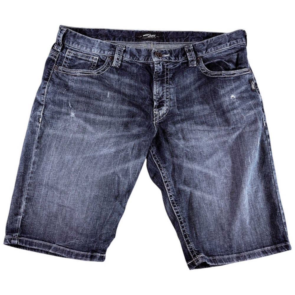 Silver Jeans Gordie Short Men's 38 Blue Dark Washed Worn Relaxed Workwear Grunge